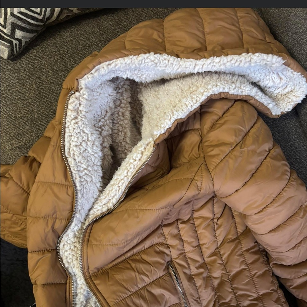 Tan Puffer Jacket with Sherpa Lining